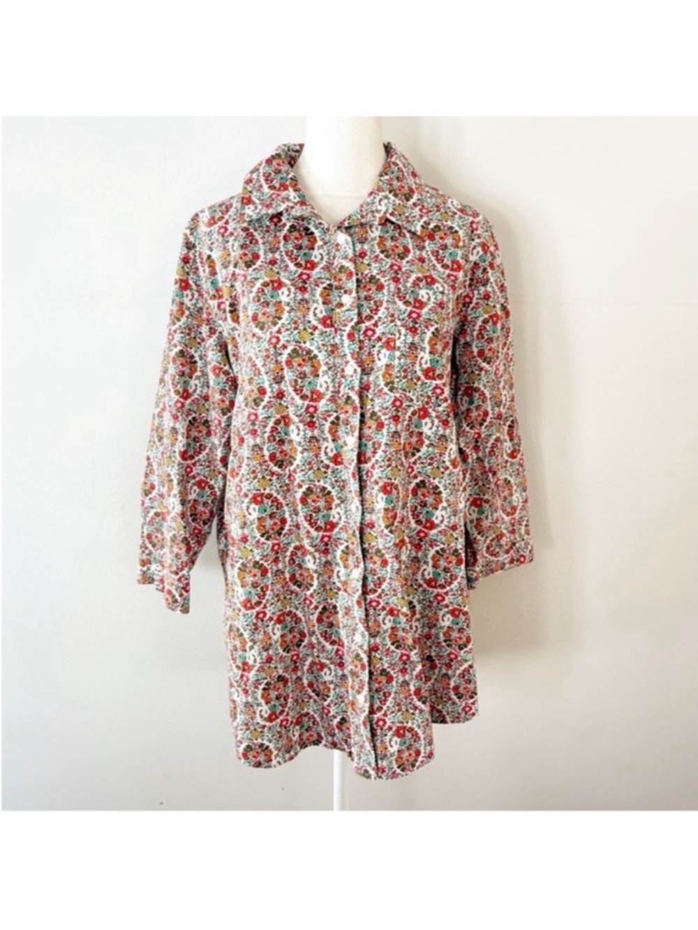Lands End Women Ditzy Floral Supima Cotton Button Down Top 14 Bloomcore Office